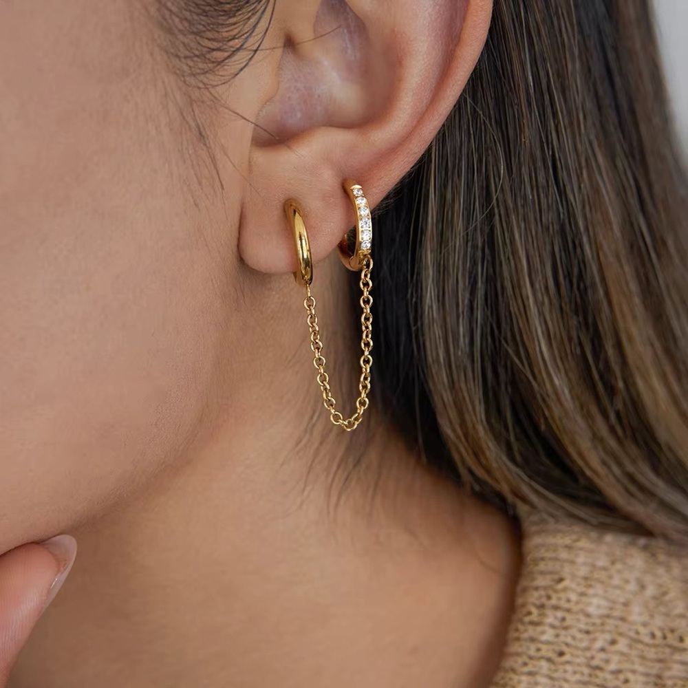 18K Gold Plated Cubic Zirconia Tassel Earrings - Picture 3 of 7